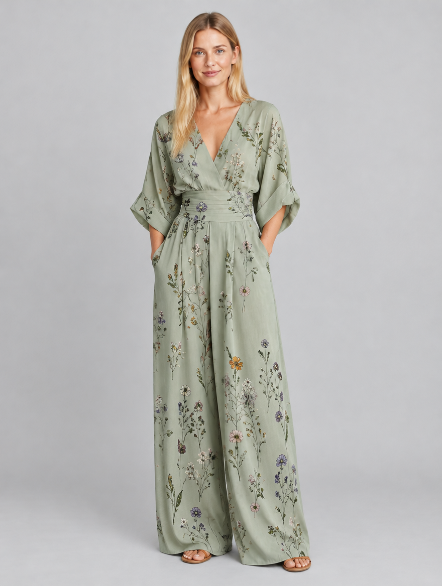 Women's Solene floral V-neck wide-leg jumpsuit – front view