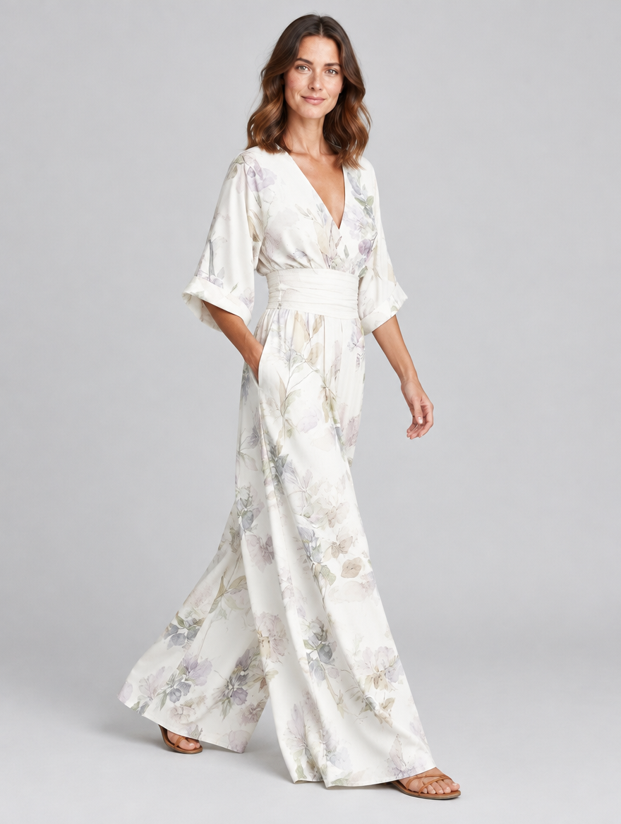 Women's Solene floral V-neck wide-leg jumpsuit – side view