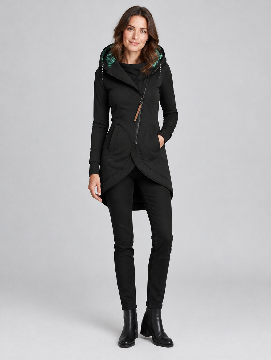 Women's Bersh hooded jacket with asymmetric zip – front view