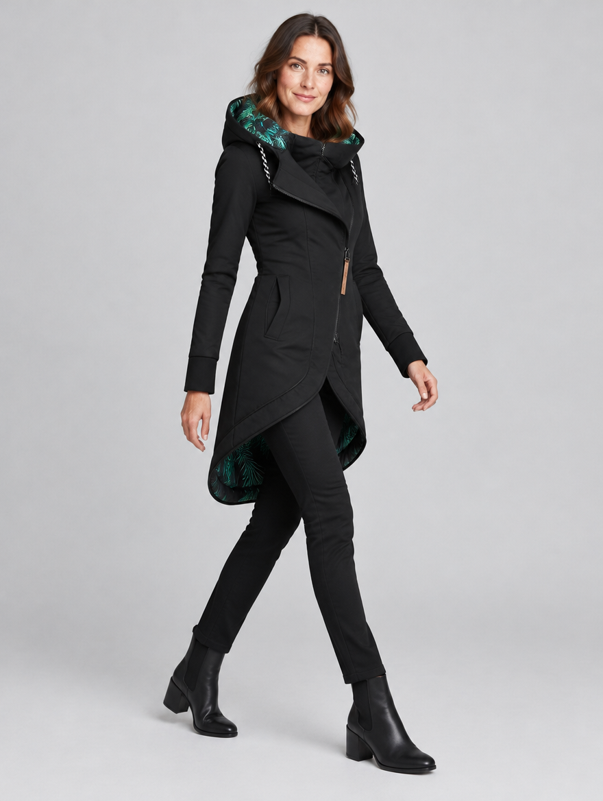 Women's Bersh hooded jacket with asymmetric zip – side view