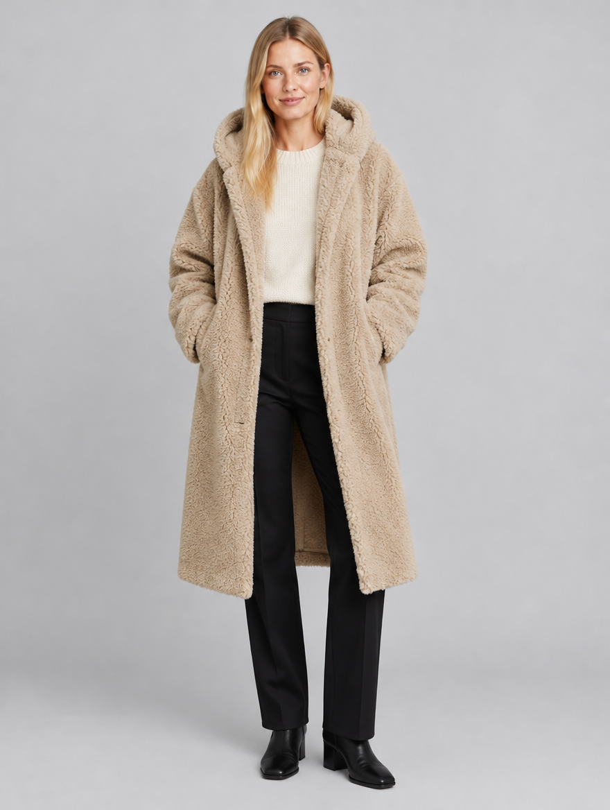 Women's Roque hooded teddy coat – front view