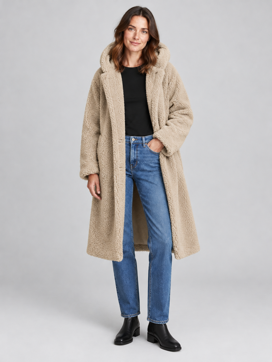 Women's Roque hooded teddy coat – front view