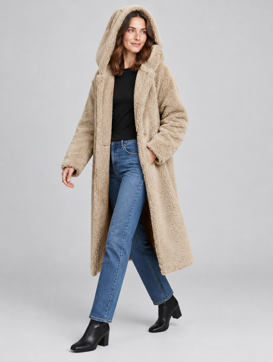 Women's Roque hooded teddy coat – side view