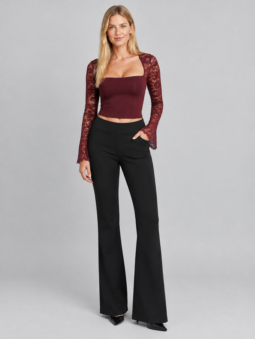 Women's Pippa lace sleeve square neck top – front view