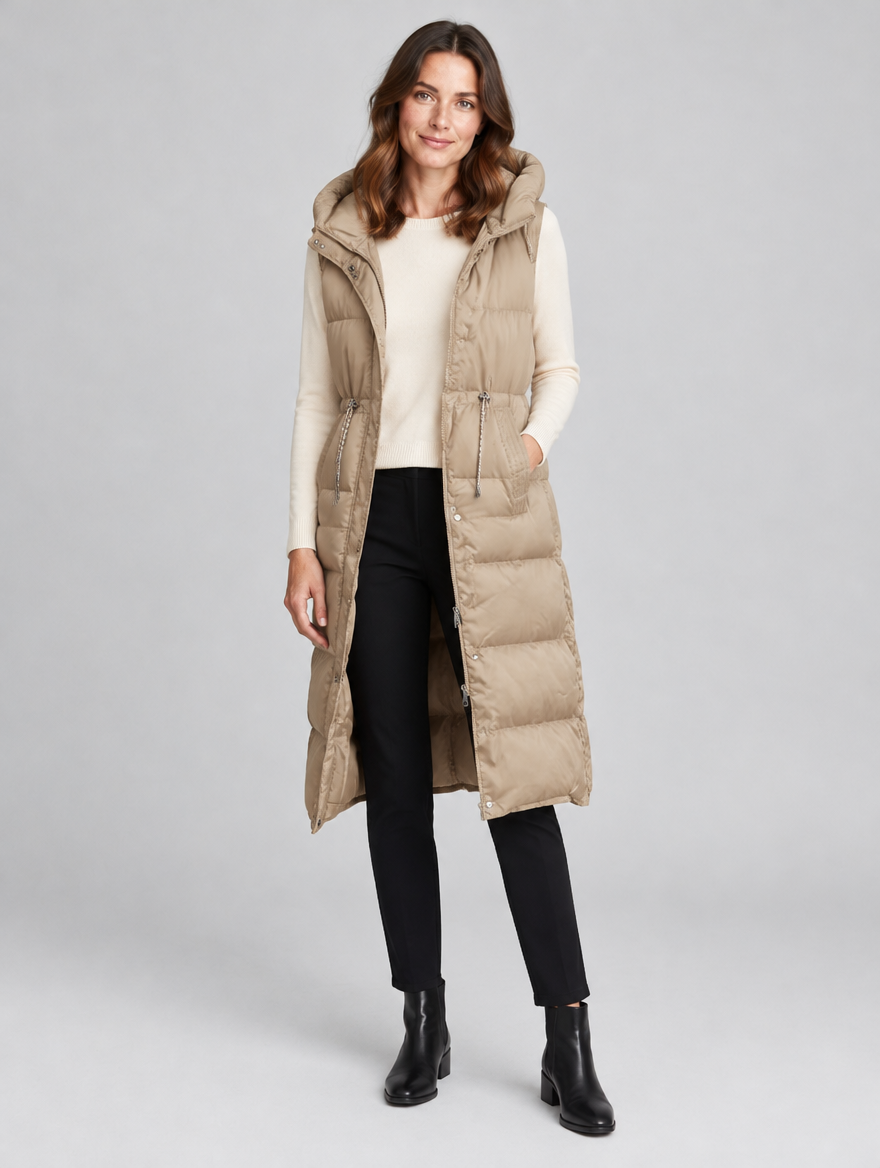 Women's Mechi long hooded gilet – front view