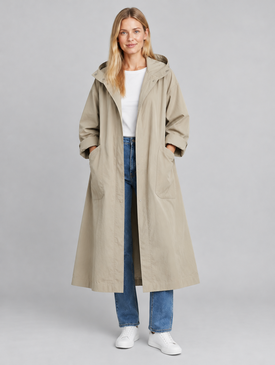 Women's Flore long hooded trench coat – front view
