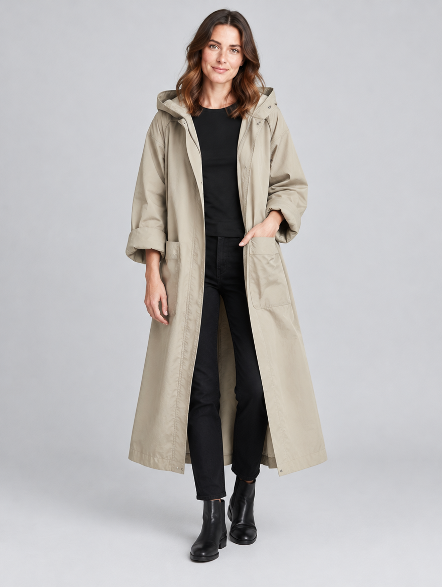 Women's Flore long hooded trench coat – front view