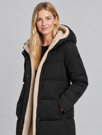 Women's Damaris long hooded puffer coat – close-up