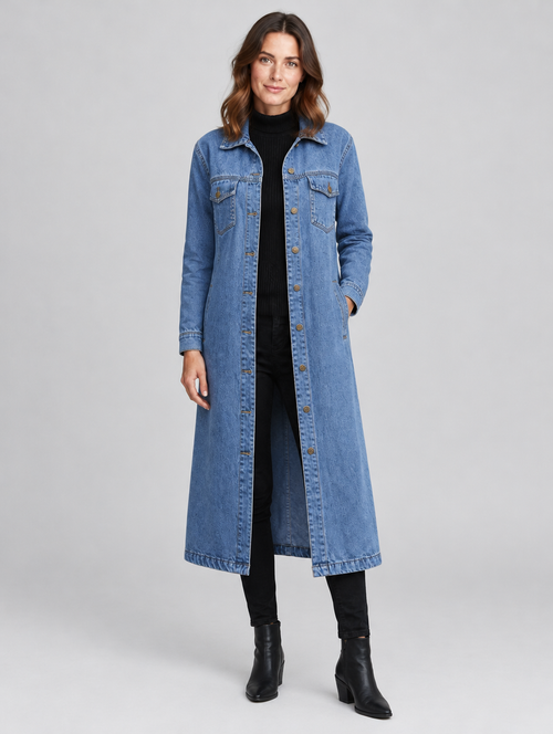 Women's Denara longline oversized denim coat – front view