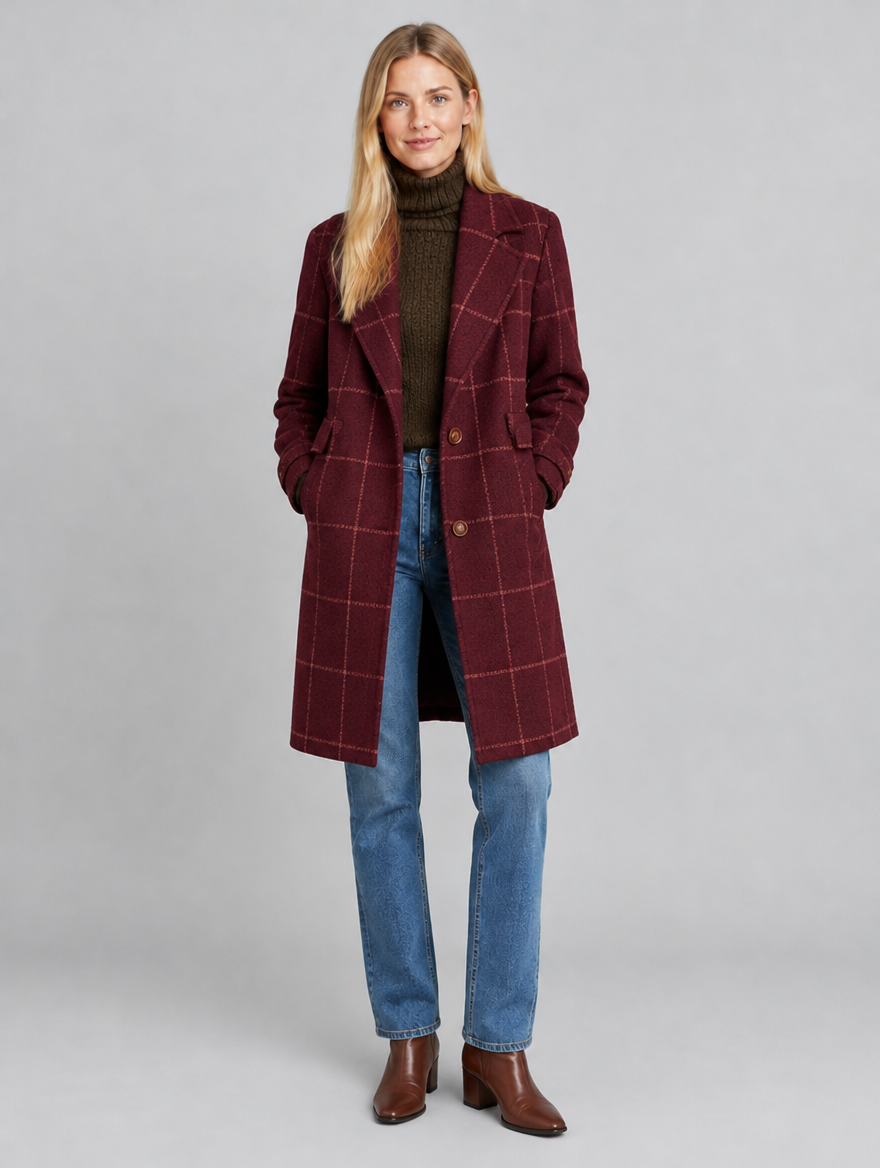 Women's Wearbella plaid two-button wool-look coat – front view
