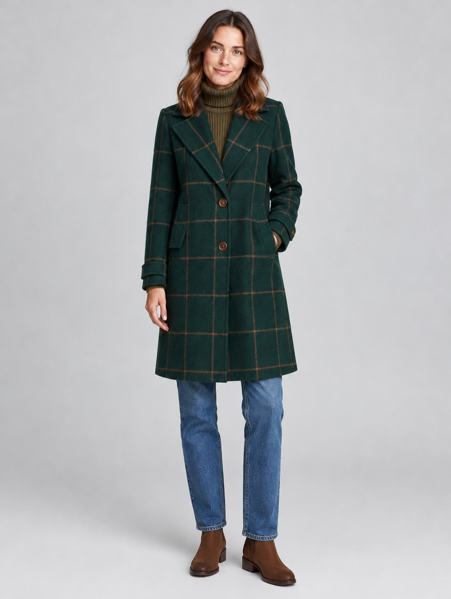 Women's Wearbella plaid two-button wool-look coat – front view