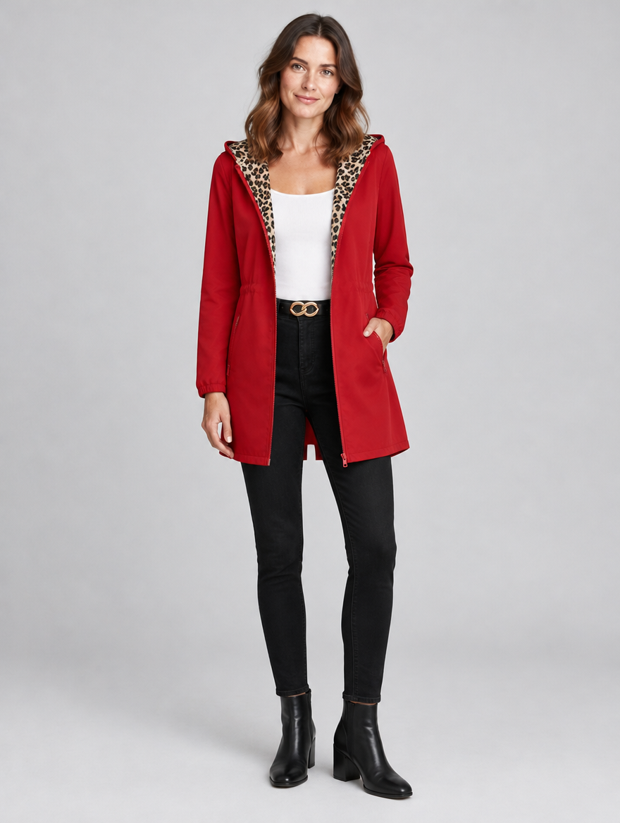 Women's Wearbella reversible leopard print hooded coat – front view