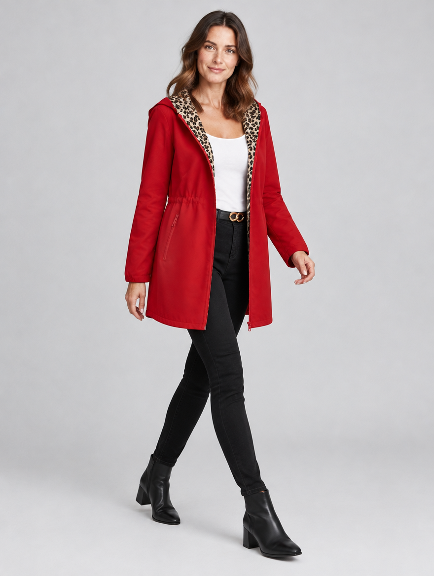 Women's Wearbella reversible leopard print hooded coat – side view