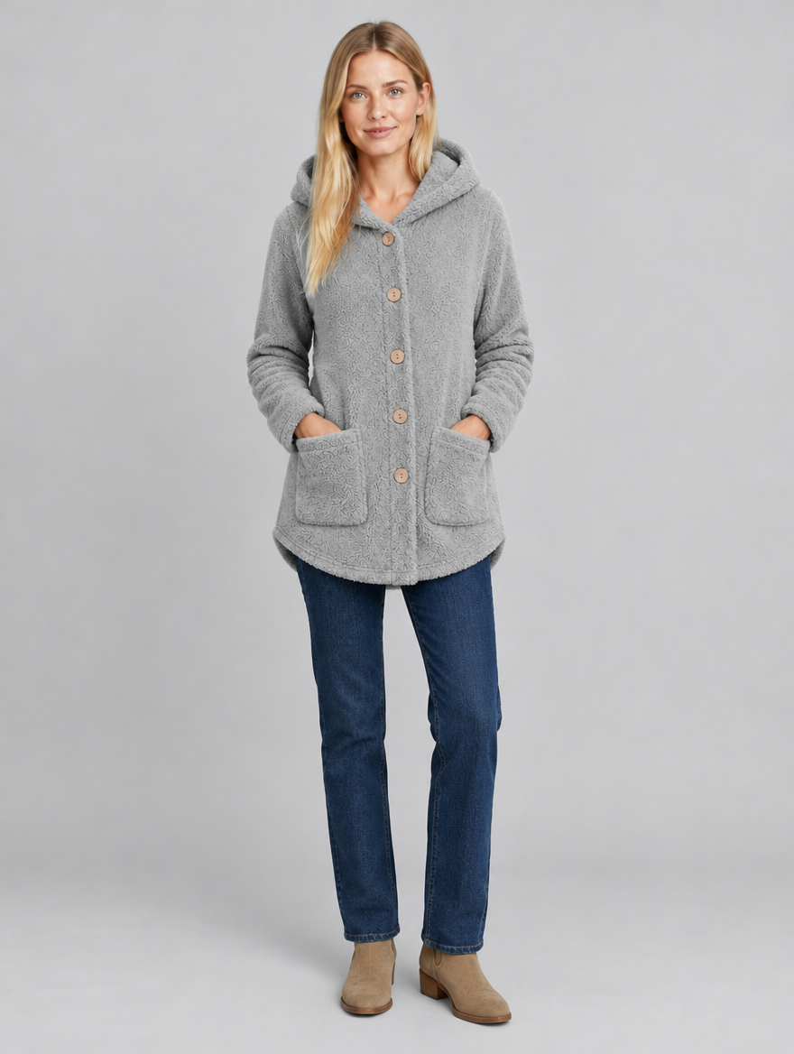 Women's Cozyvale teddy fleece hooded button jacket – front view