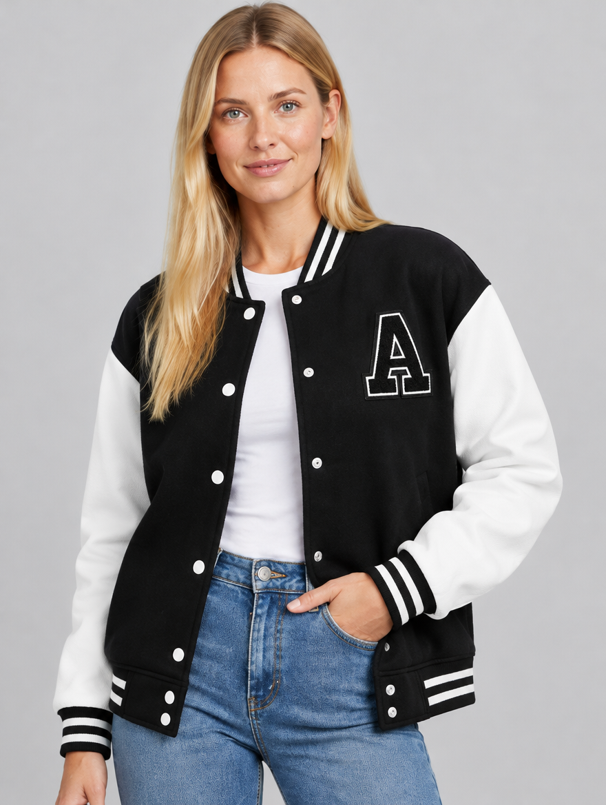 Women's Tasana varsity bomber jacket – close-up