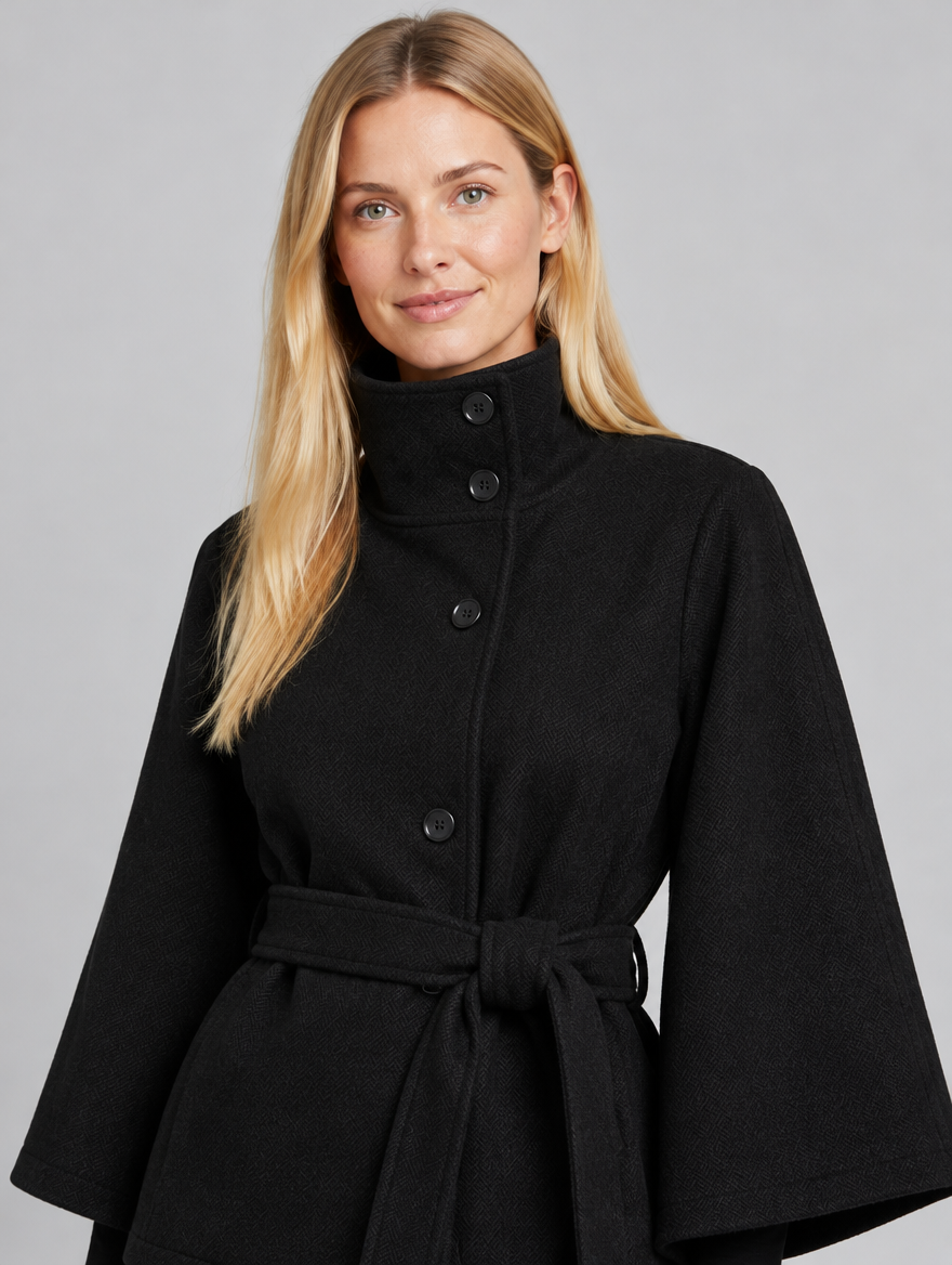 Women's Zahara wrap coat with high collar – close-up