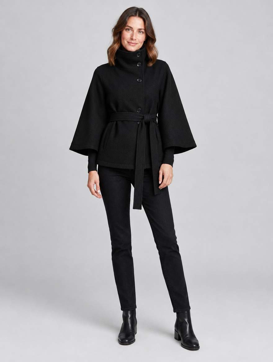 Women's Zahara wrap coat with high collar – front view