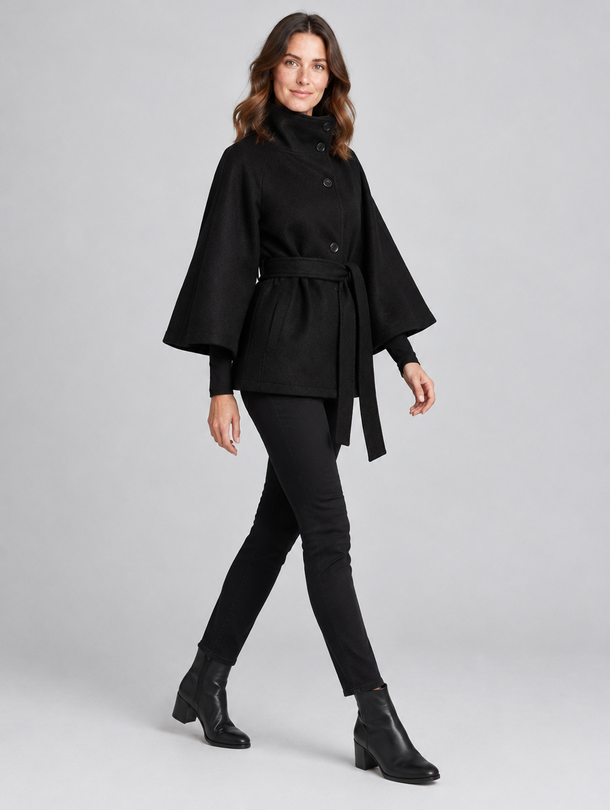 Women's Zahara wrap coat with high collar – side view